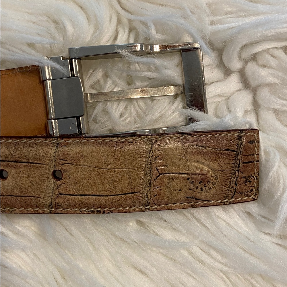 Mauro Cianci Tan Leather Belt with Silver Buckle size 32” length 43” excellent - Picture 3 of 8